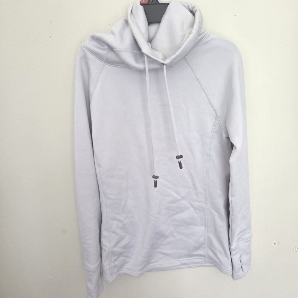 Athleta XXS Cinch Popover Cowl Neck Sweatshirt | Light Gray | Thumbholes
